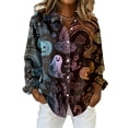 thumbnail image 1 of Delconic Womens Halloween Print Button Down Shirt Long Sleeve Casual Regular Fit Collared Blouse Floral Ghost Pattern Top Gold 3XL, 1 of 7