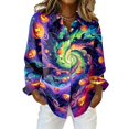 thumbnail image 1 of Delconic Womens Halloween Print Button Down Shirt Long Sleeve Casual Regular Fit Collared Blouse Floral Ghost Pattern Top Purple L, 1 of 7