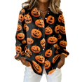 thumbnail image 1 of Delconic Womens Halloween Print Button Down Shirt Long Sleeve Casual Regular Fit Collared Blouse Pumpkin Pattern Top Black L, 1 of 7