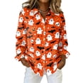 thumbnail image 1 of Delconic Womens Halloween Print Button Down Shirt Long Sleeve Casual Regular Fit Collared Blouse Pumpkin Pattern Top Orange M, 1 of 7