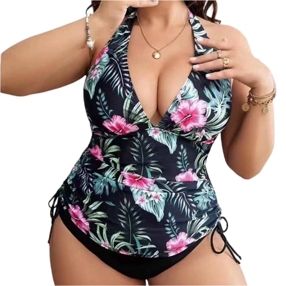 Delconic Womens Plus Size Bikini Swimsuit Set High Waist Backless Sexy Two Piece Bathing Suit