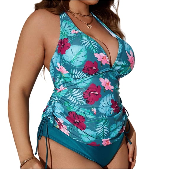 Delconic Womens Plus Size Bikini Swimsuit Set High Waist Backless Sexy Two Piece Bathing Suit
