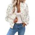 thumbnail image 1 of Delconic Womens Printed Patchwork Lightweight Jacket Casual Zip Front Outerwear Long Sleeve Short Coat Fashion Top for Women White L, 1 of 7