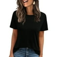 thumbnail image 1 of Delconic Womens Tops Summer Short Sleeve Ribbed Trim Crewneck T Shirts Spring Vacation Outfits Fashion Clothing Basic Tee Black L, 1 of 6