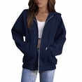 thumbnail image 1 of Delconic Womens Zip Up Hoodie Fleece Sweatshirt Long Sleeve Drawstring Hood Casual Relaxed Fit Outerwear Jacket Top Dark Blue XL, 1 of 7