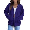 thumbnail image 1 of Delconic Womens Zip Up Hoodie Fleece Sweatshirt Long Sleeve Drawstring Hood Casual Relaxed Fit Outerwear Jacket Top Dark Purple M, 1 of 7