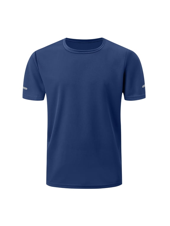 Workout Shirts for Men Dry Fit Gym Shirts Short Sleeve Athletic Moisture Wicking T-Shirt Blue L