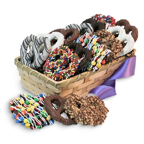 Delectable Dozen Gourmet Chocolate Covered Pretzels Gift Basket from ...