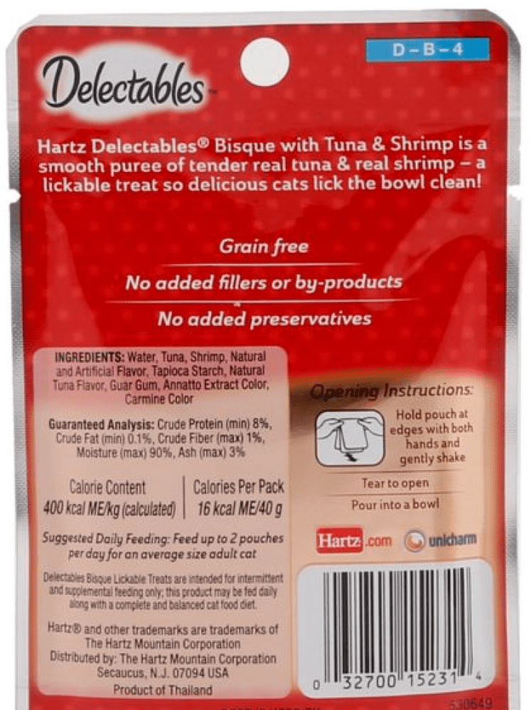 Delectables Hartz Tuna and Shrimp Flavor Bisque Cat Treats, 1.4 oz