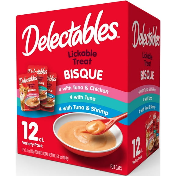 Delectables Lickable Cat Treats Bisque Variety Pack, 12 Count (16.8 oz.)