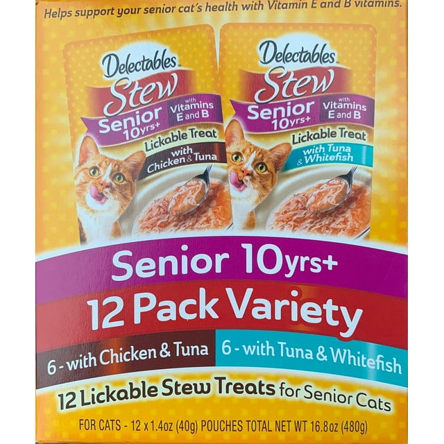 Delectables Lickable Stew Treats Senior 12 Pack Variety for Cats
