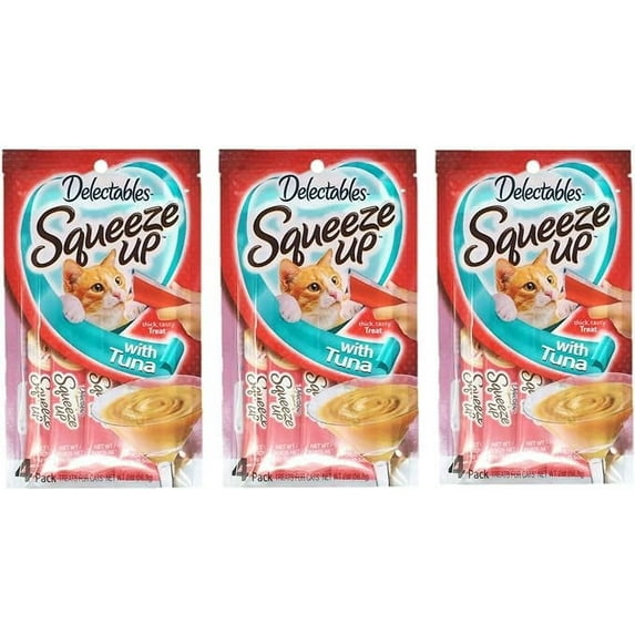 Delectables Squeeze Up Hartz Cat Treats Bundle of 3 Flavor Pouches, 2.0 oz Each (Tuna)