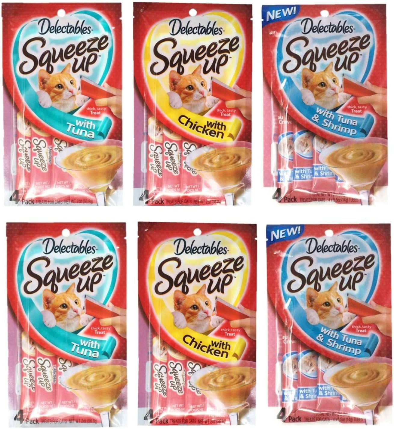 Delectables Squeeze Up Hartz Cat Treats Variety 6 Pouch Bundle of 3
