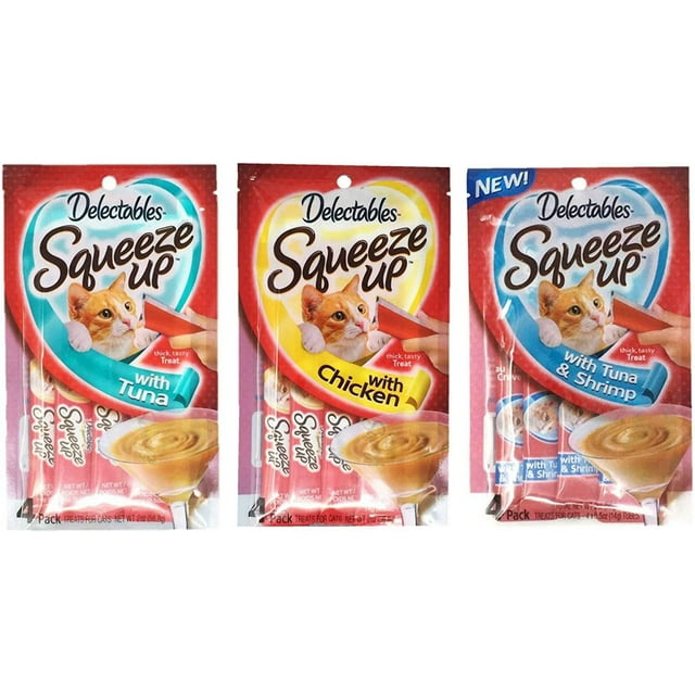 Delectables Squeeze Up Hartz Cat Treats Variety Pack Bundle of 3