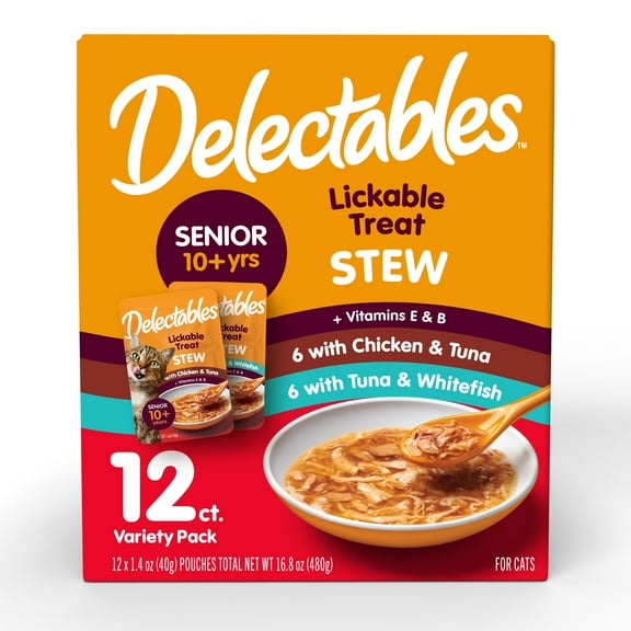 Delectables Stew Senior 10+ Variety Pack Lickable Cat Treats, 12-Pack