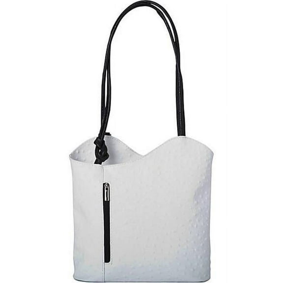 Deleite 33 White & Black Two Toned Textured Italian Leather Handbag Tote, White with Black