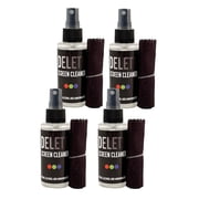 Delete Screen Cleaner Spray Kit, 4 Pack, 2oz Bottle and 12"x12" Microfiber Cleaning Cloth, Streak-Free, Safe and Gentle Formula, Multi-Purpose for Travel, Small TVs, Cameras, Laptops, Phones