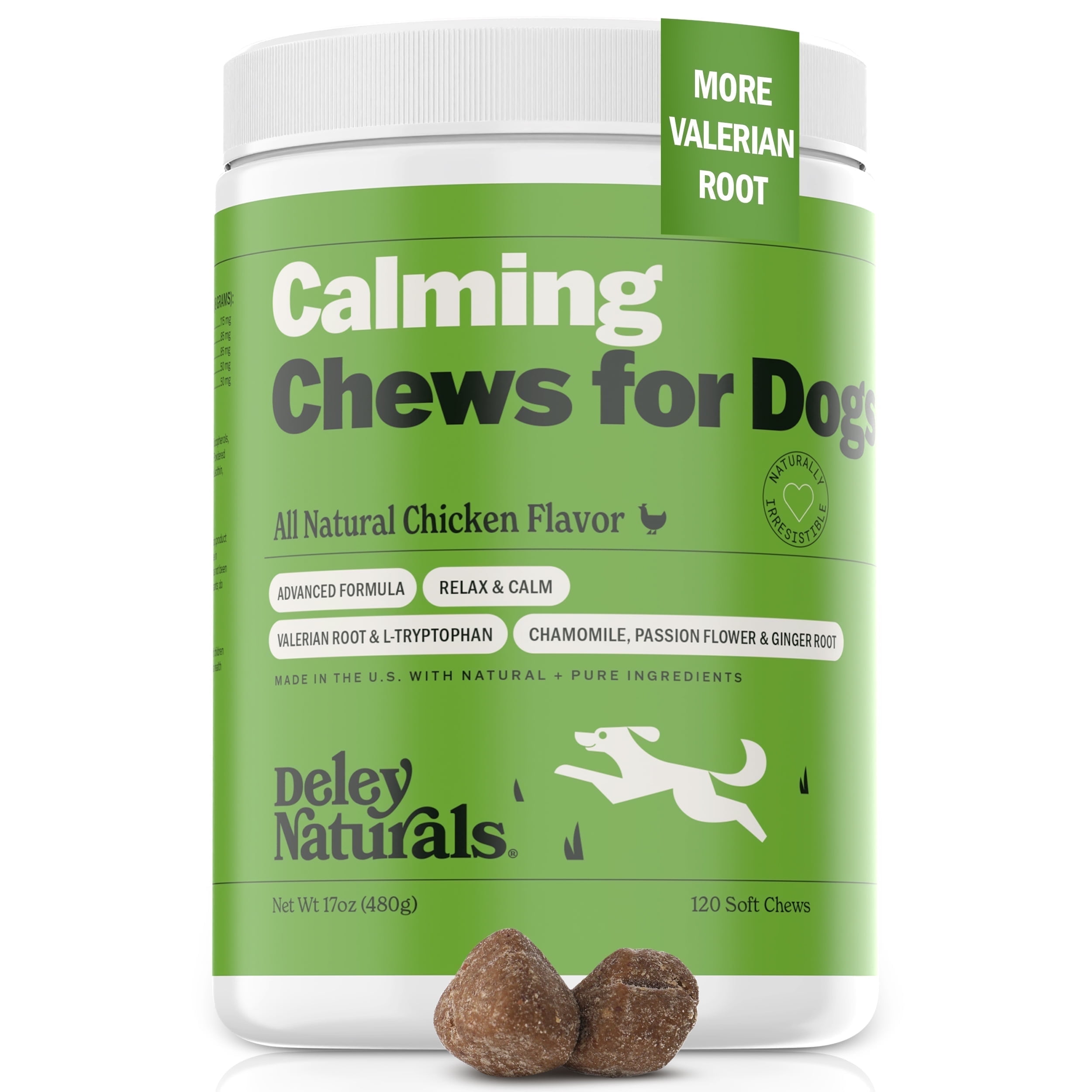Deley Naturals Calming Chews for Dogs - Dog Calming Treats Chicken Flavor