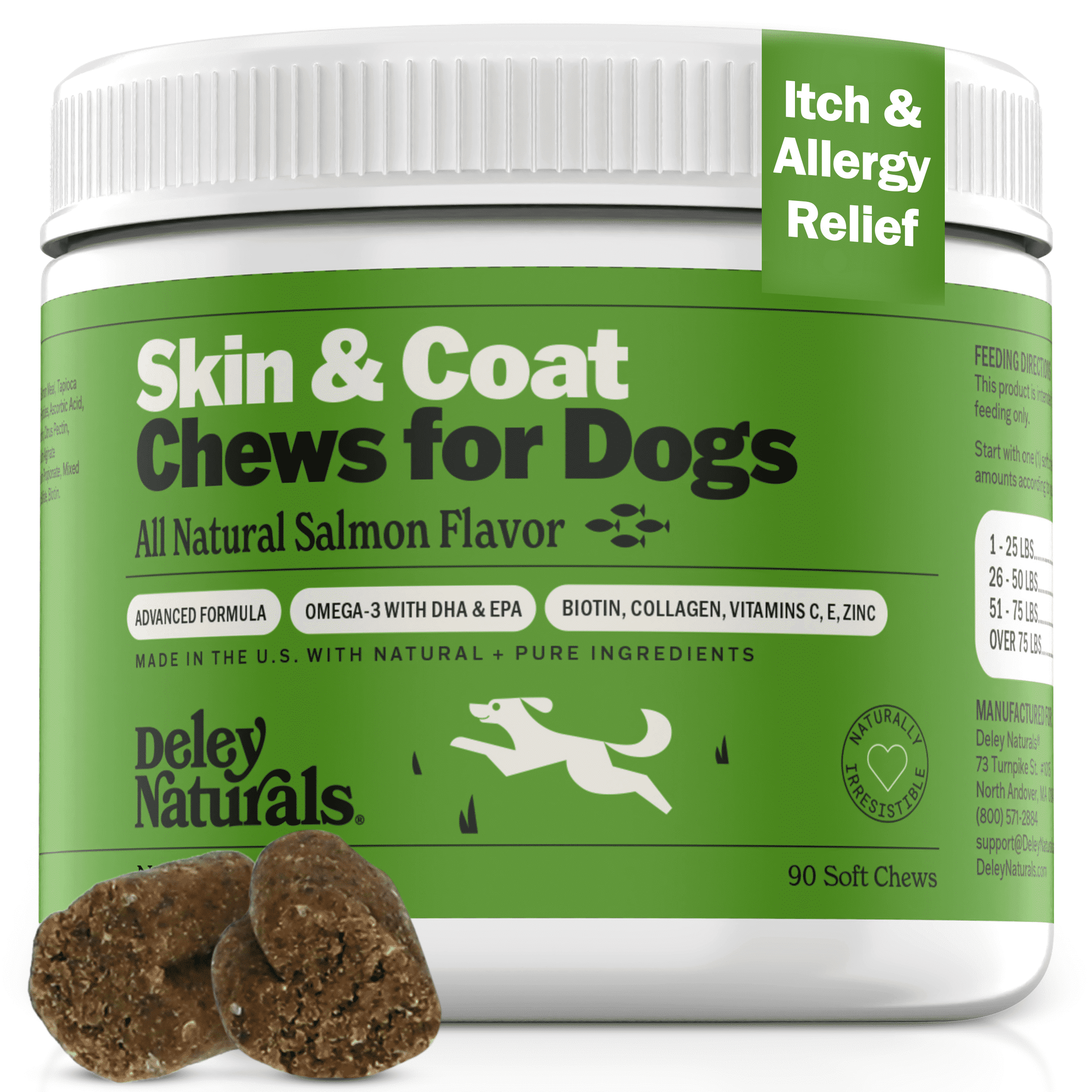 Deley Naturals Skin and Coat Chews - Itch Relief for Dogs with DHA and EPA