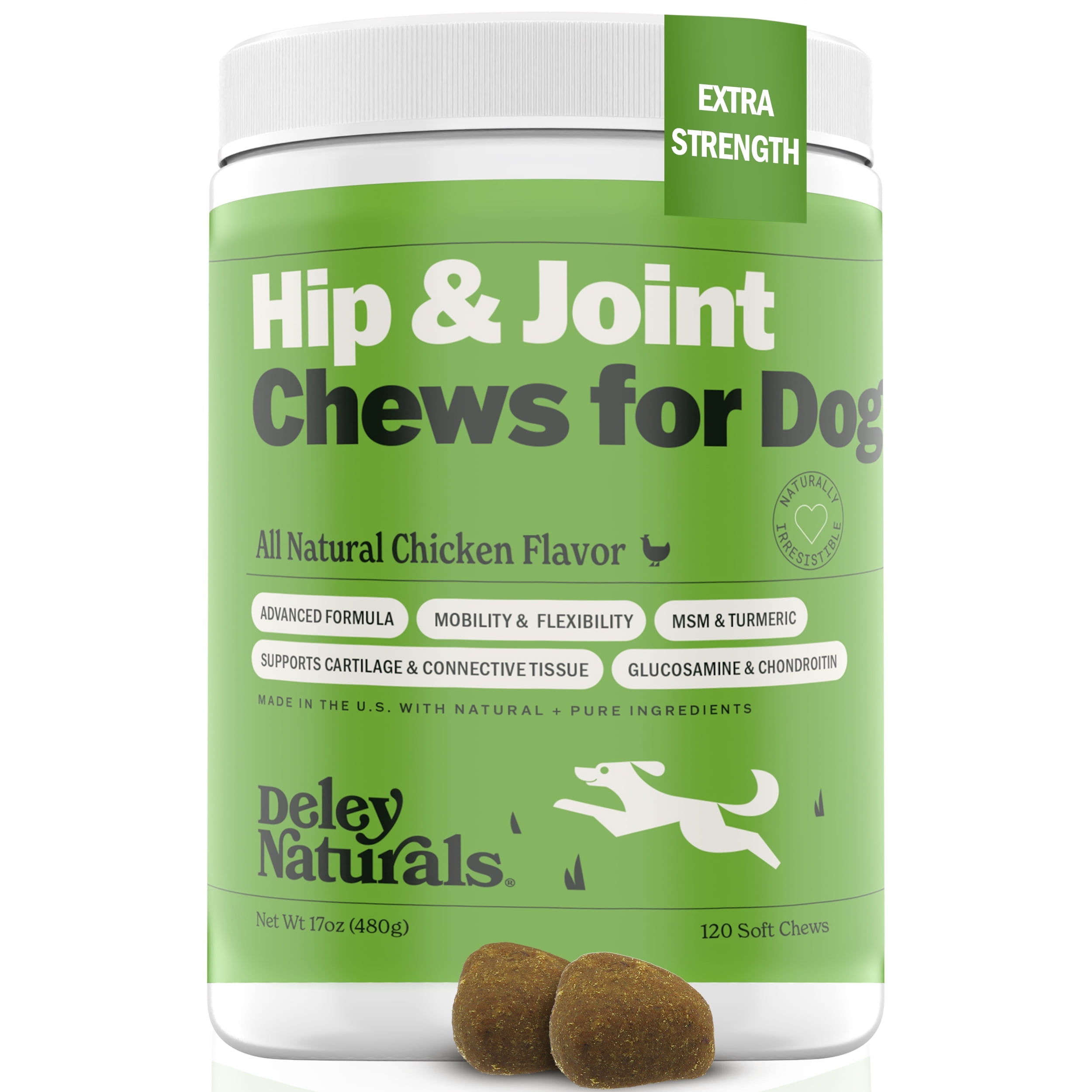 Deley Naturals Hip & Joint Support for Dogs, Arthritis Relief, 120 ...