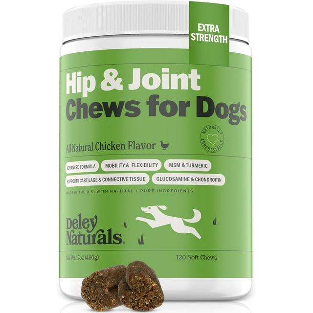 Deley Naturals Hip & Joint Chews for Dogs, Advanced Arthritis Pain