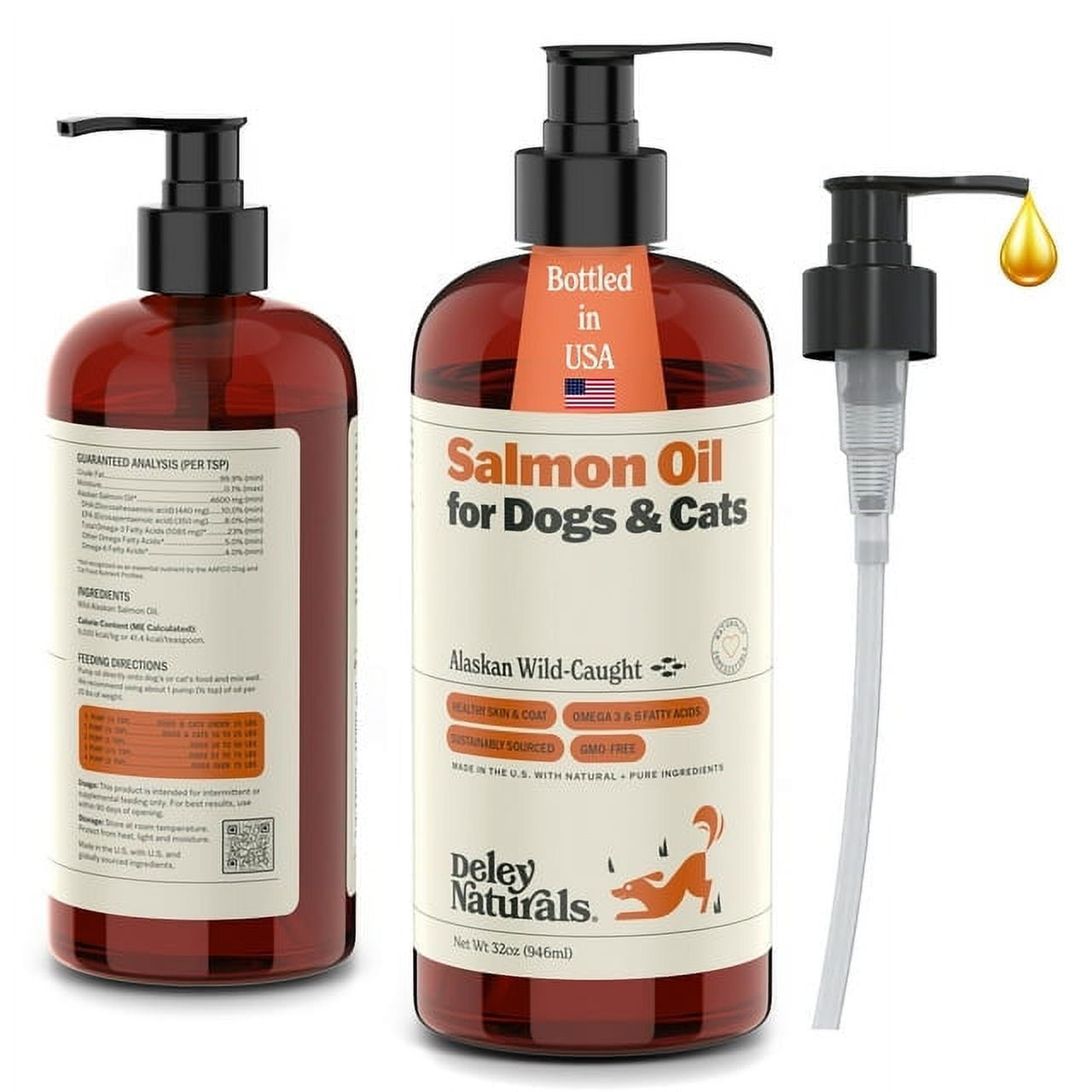 Deley Naturals Premium Alaskan Wild Caught Salmon Oil for Dogs and Cats Omega 3 Rich Fish Oil Supplement for Healthy Skin Coat and Joints