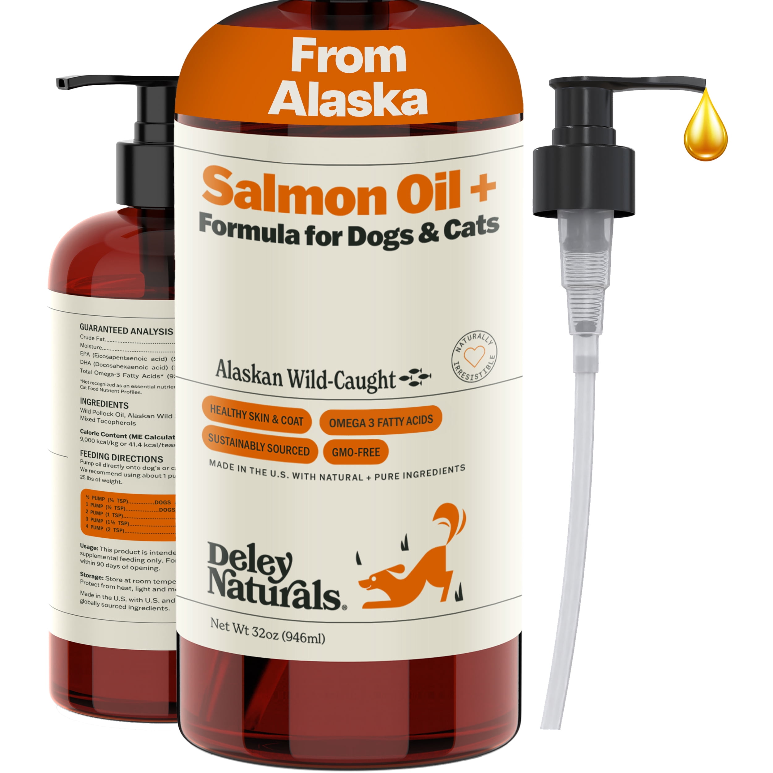 Deley Naturals Premium Alaskan Wild Caught Salmon Oil Food Supplement 32Oz