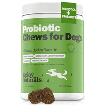 Deley Naturals Probiotics Supplement for Dogs, Digestive Health, Allergy Relief, 120 Count Chews