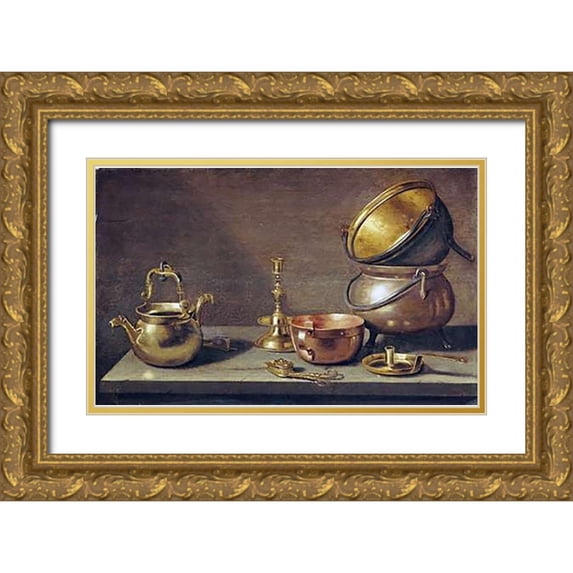 Delff, Jacob Willemsz 14x10 Gold Ornate Wood Framed with Double Matting Museum Art Print Titled - A Still Life of Kitchenware