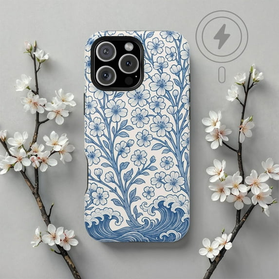 Delft Blue Floral Wave Phone Case Vintage Pattern for iPhone 17 16 15 14 13 12 11 Pro Max