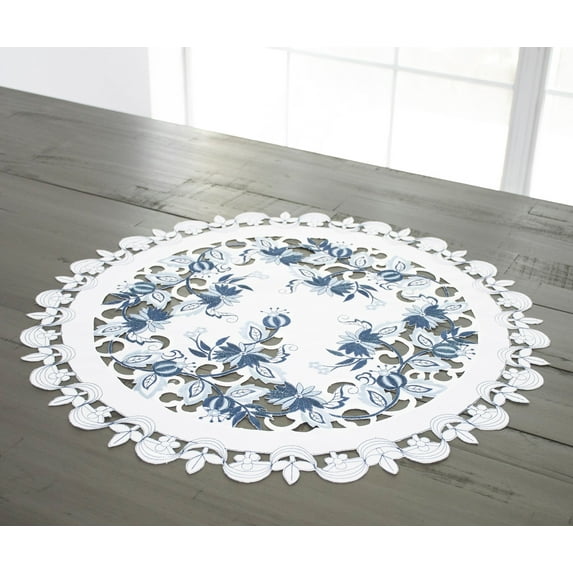 Delft Blue Onion Flower on Ivory (23" / 33" Round and Square Topper)