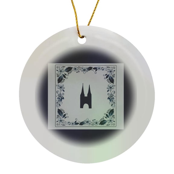 3drose, Delft Blue Tile City Gate, Circle Porcelain Ornament