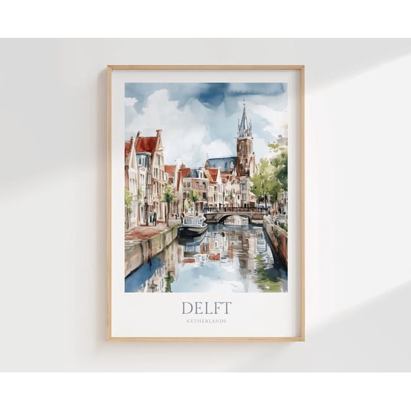 Delft Poster Netherlands Wall Art Decor Travel Poster, Unframed Size 12x18