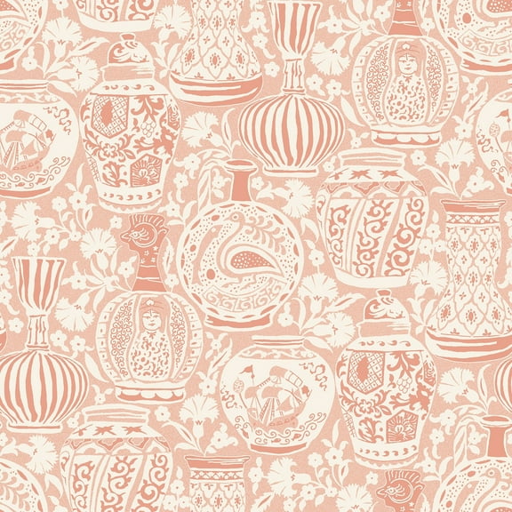 RoomMates Delft Pottery Peach Peel and Stick Wallpaper, 1 Roll