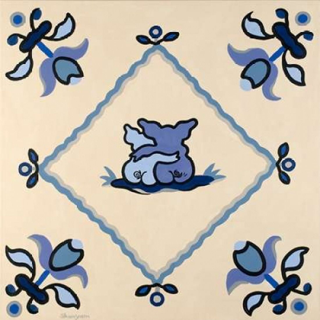 Delft blue pigs I Canvas Art - van Steveninck Shunyam (24 x 24)