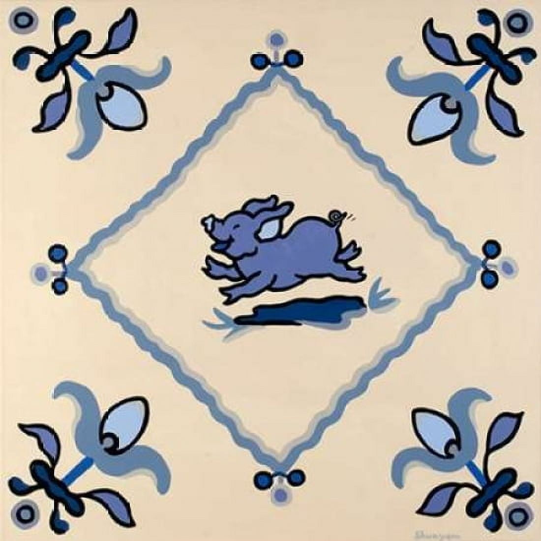 Delft blue pigs II Canvas Art - van Steveninck Shunyam (24 x 24)