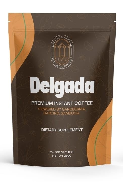 Delgada Instant Coffee - Premium Ganoderma, Rich Bold Taste - Healthy Mushroom Insant Coffee 25 Sachets