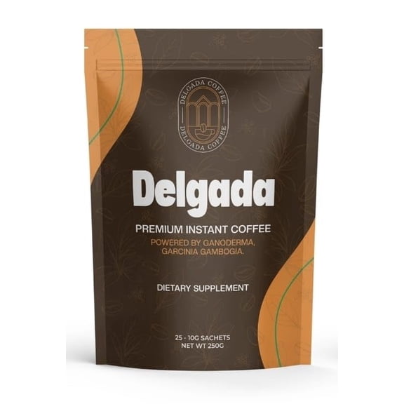 Delgada Instant Coffee - Premium Ganoderma, Rich Bold Taste - Healthy Mushroom Insant Coffee 25 Sachets