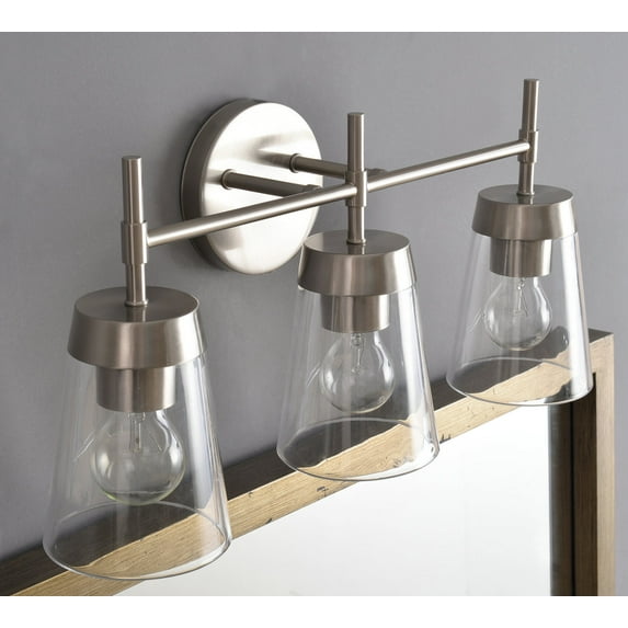 Delgado Antique Brass and Clear Glass 3 Light Vanity