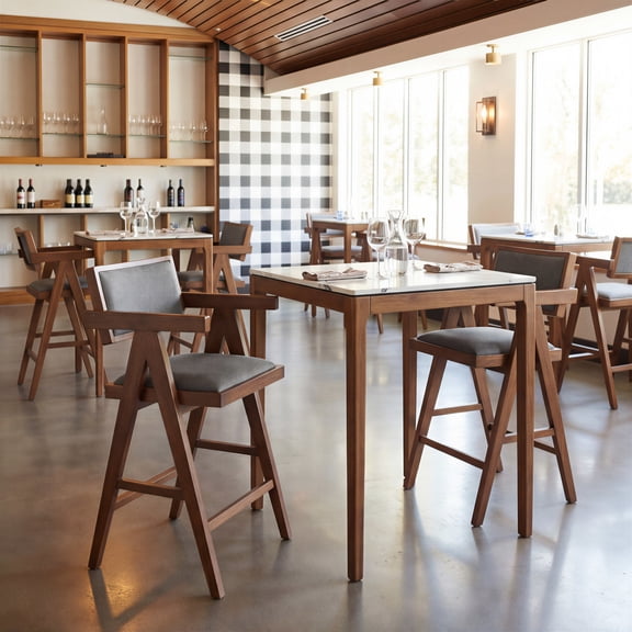 Delhi Counter Stool Gray & Walnut Counter Stool, Modern Style, Cozy polyester linen fabric, Rubberwood, Indoor Bar