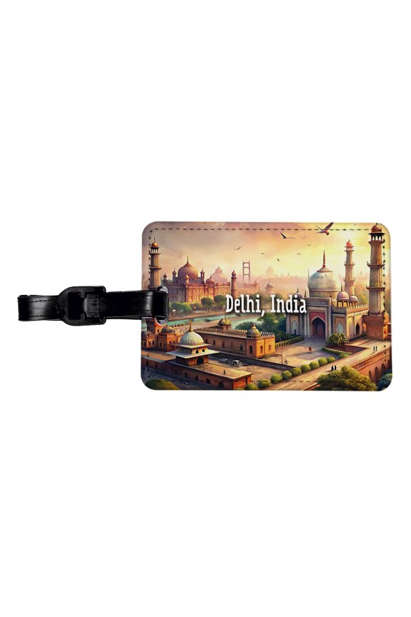 Delhi, India Travel City Country Stamp Faux Leather Travel Luggage Tag