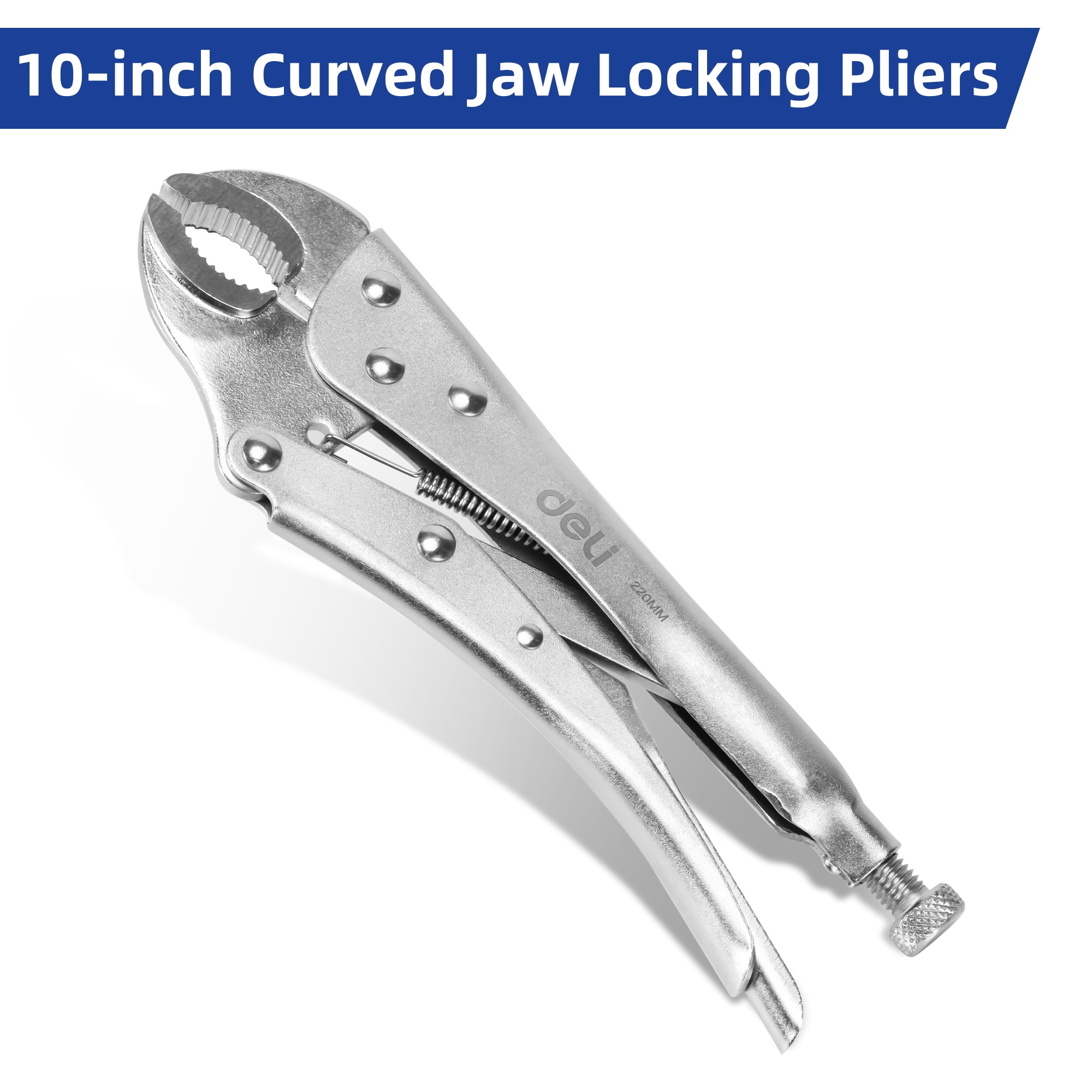 Deli 10-inch Curved Jaw Locking Pliers with Wire Cutter, Adjustable Vise Grips for Clamping, Twisting, Welding