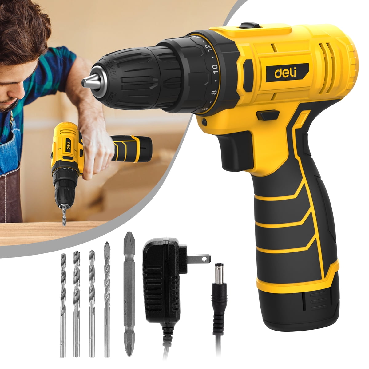 Deli 12V Max Cordless Impact Drill Driver Set with 2.0Ah Battery & Charger