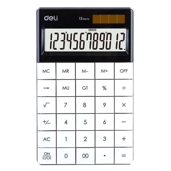 Deli 1589 Modern Calculator- White | Solar Power & Battery - For Professionals, Students, & Everyday Users