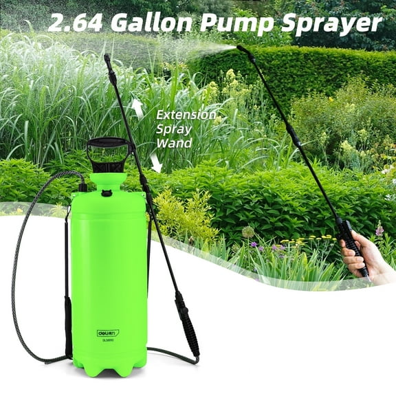Deli 2.64-Gallon Handheld Pump Sprayer,Electric Sprayer for Lawn & Garden with Extended Spray Wand and Shoulder Strap, Pressure Relief Valve