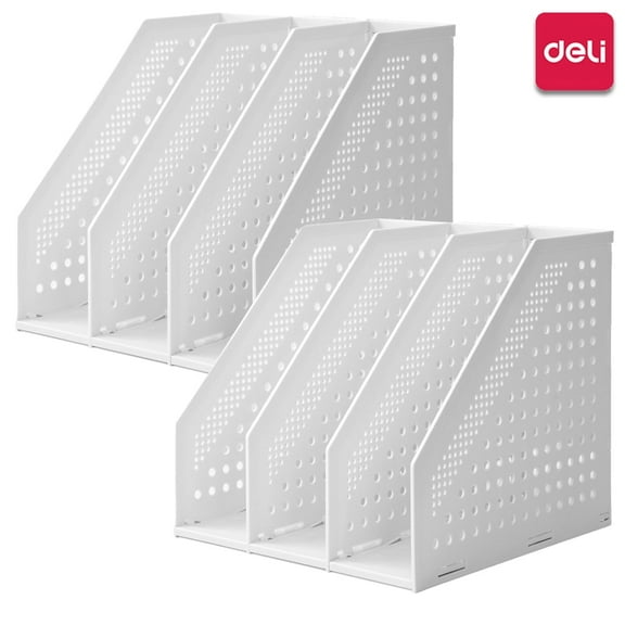 Deli 2 Pcs Collapsible Magazine File Holder 3 Vertical Compartment Magazine Holder Magazine Rack Desk Organizer Adjustable File Organizer,White
