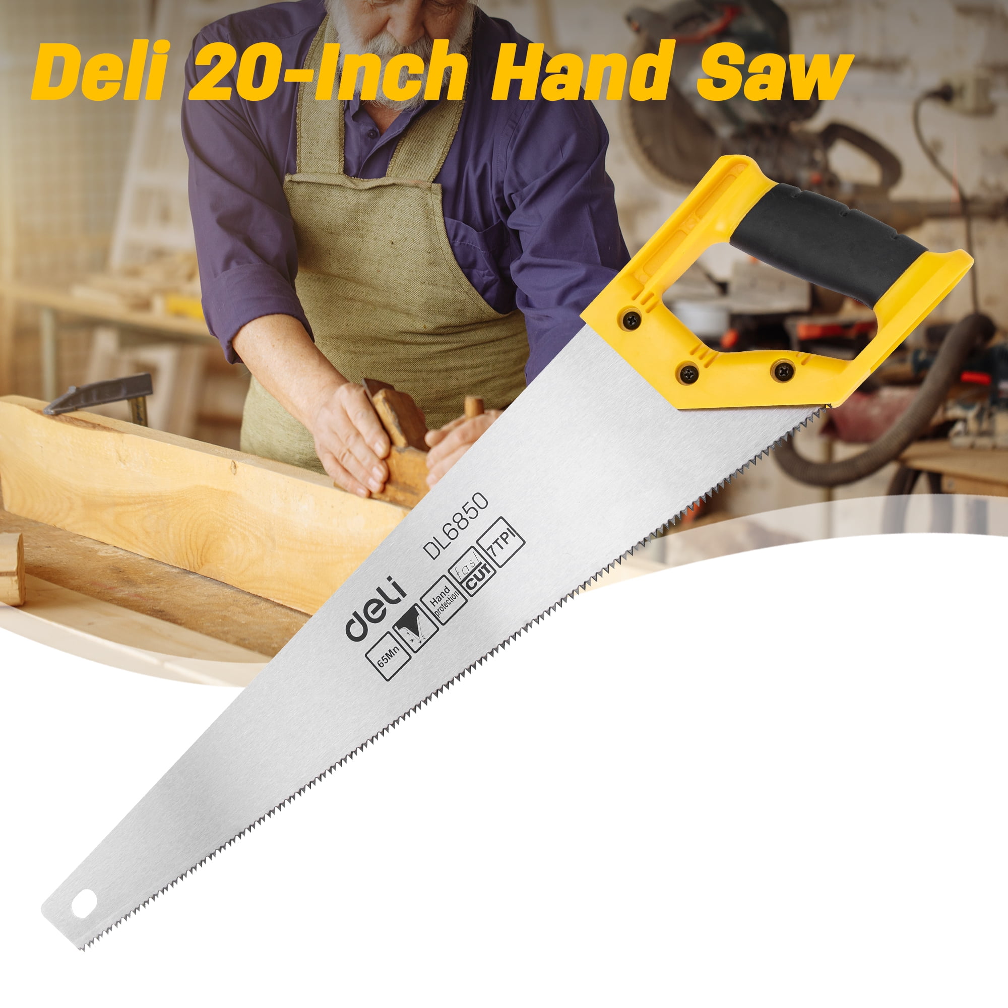 Deli 20Inch Hand Saw,7 TPI FineCut SoftGrip Handsaw with Ergonomic