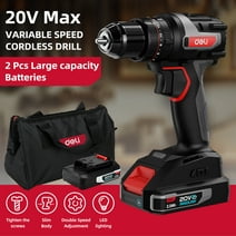 Deli 20V MAX Cordless Impact Drill/Driver Kit,3/8-Inch  50 Nm Power Drill Set , (2) 2.0 Ah Lithium-Ion Batteries,Charger and Storage Bag included