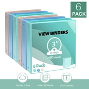 Deli 3 Ring Binders,3" Economy Round Ring View Binders with 2 Interior Pockets for Office, Home, and School Use, 600 Sheets, 6-Pack (Mixed Color)