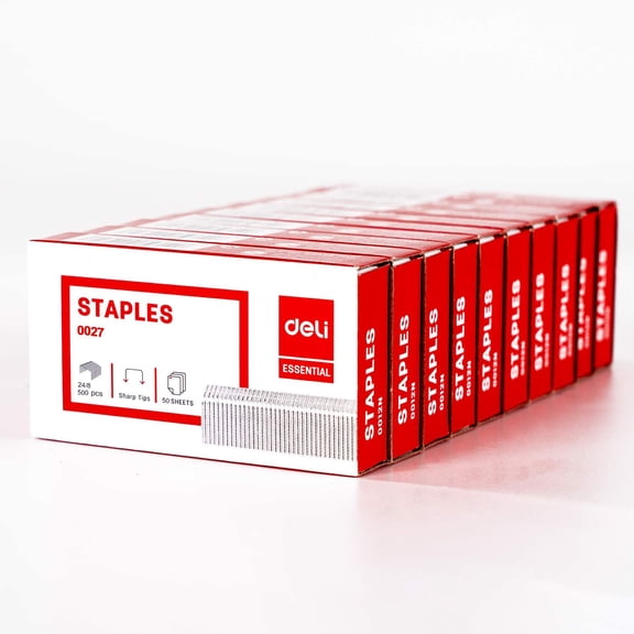 Deli 5,000 Staples, Fits Deli 40 & 60 Sheet Capacity Staplers, 5/16" Leg Length, Jam Free Sharp Chisel Point Design, 10 Boxes of 500 Staples